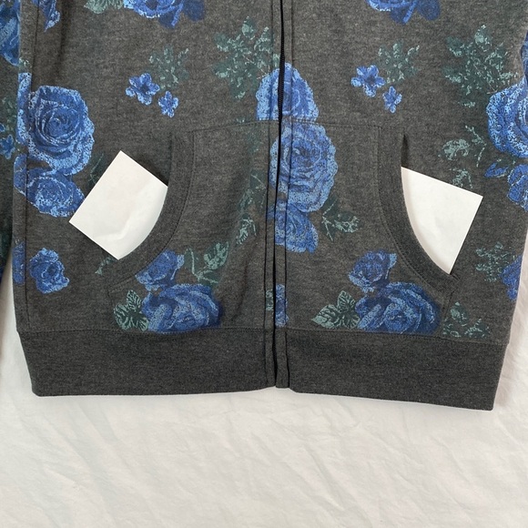 Bluenotes Hoodie Zip Up Gray with Painted Blue Roses - Picture 5 of 11